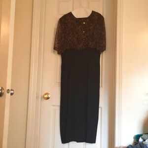 Black full length dress sheer leopard print top